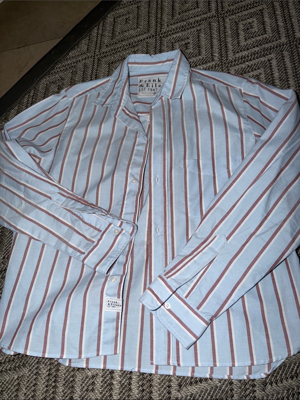 Frank & Eileen Light Blue Shirt with Rust Stripes
